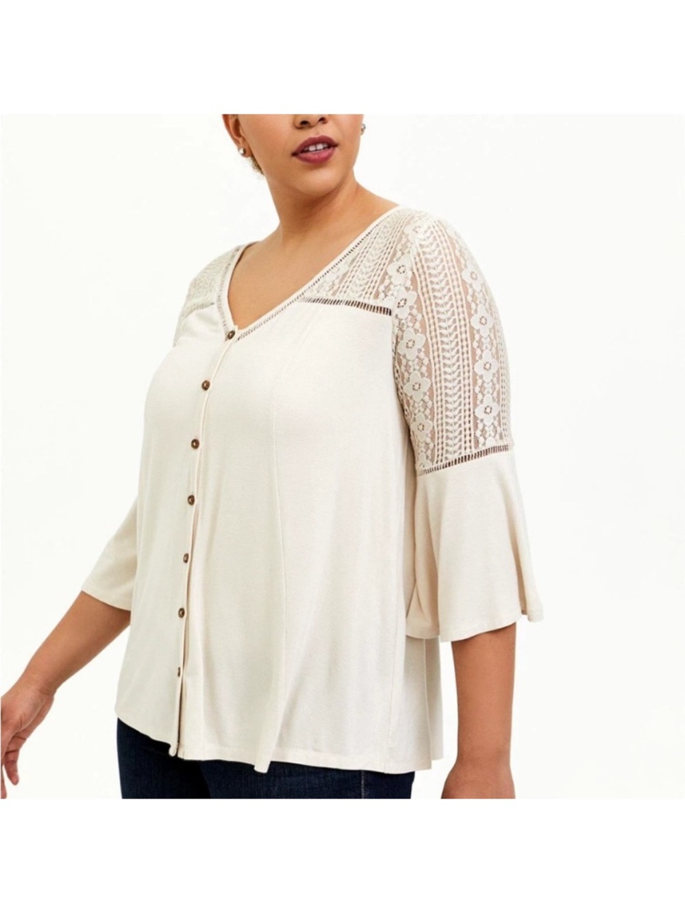 NWOT Torrid Super Soft Lace Sleeve Button Front  Top Sz 1